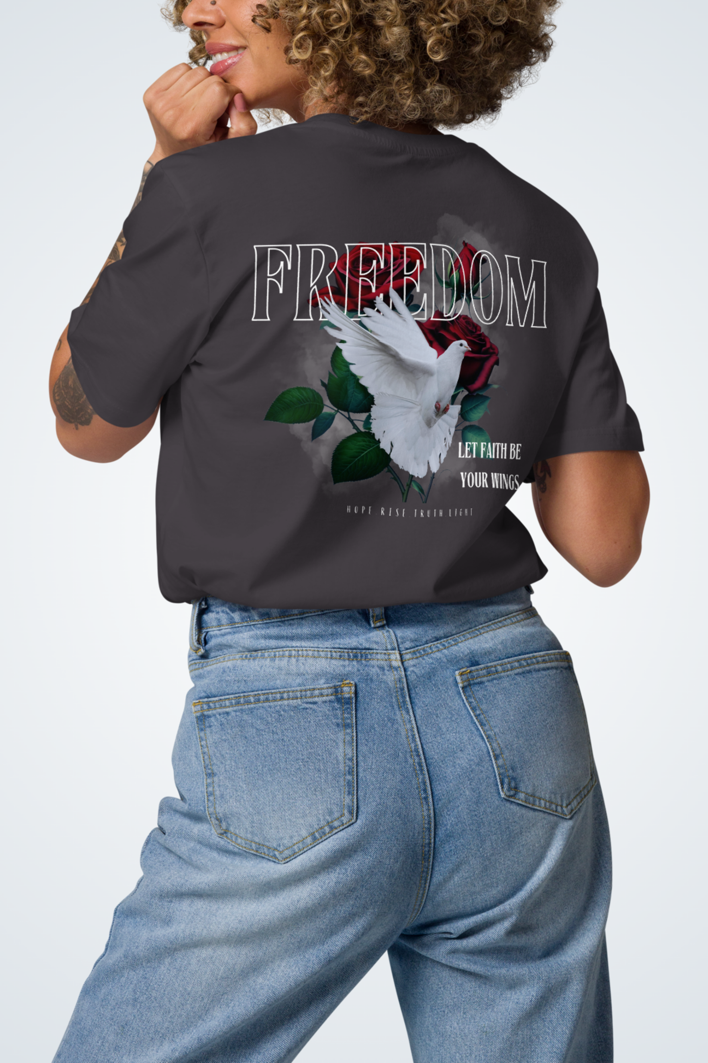 Unisex-Bio-Baumwoll-T-Shirt - Freedom|Grau,Hinten
