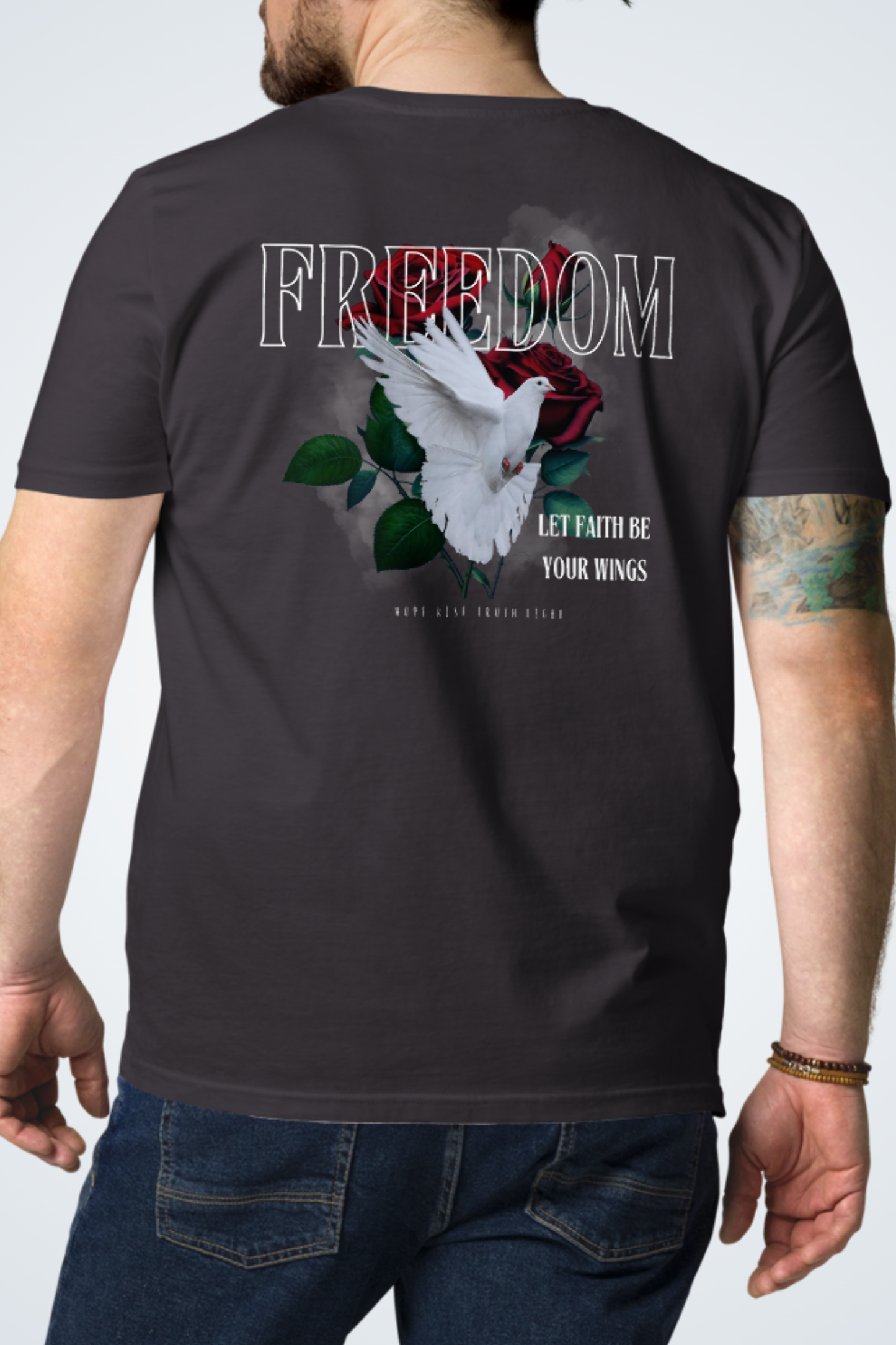 Unisex-Bio-Baumwoll-T-Shirt - Freedom|Grau,Hinten